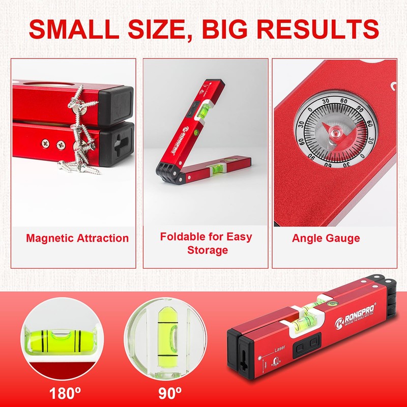 RONGPRO 20Inch Foldable Magnetic Level-with 30Ft Laser Leveling Line and