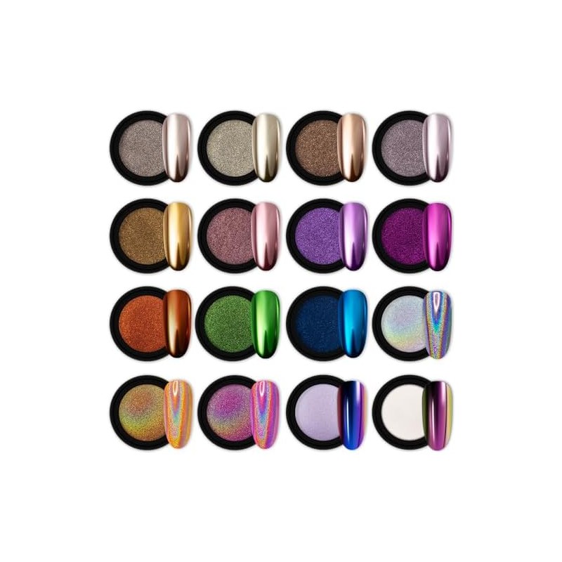 Artdone 16 botellas Chrome uñas polvo camaleón aurora holográfico uñas