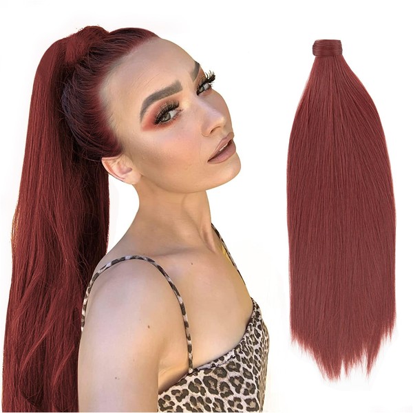 JJstar 70cm Straight Ponytail Extension, Clip-in Wrap Around Synthetic Hairpiece