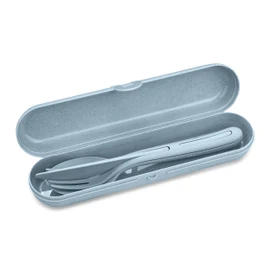 Koziol KLIKK READY 7070716 Cutlery Set with Case Natural Flower Blue