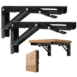 Folding Shelf Brackets 12 Inch - Heavy Duty Metal Bracket Shelf, Wall Mounted Collapsible Bracket for Space Saving Bench Table Outdoor Smoker, Max Load: 150 lb