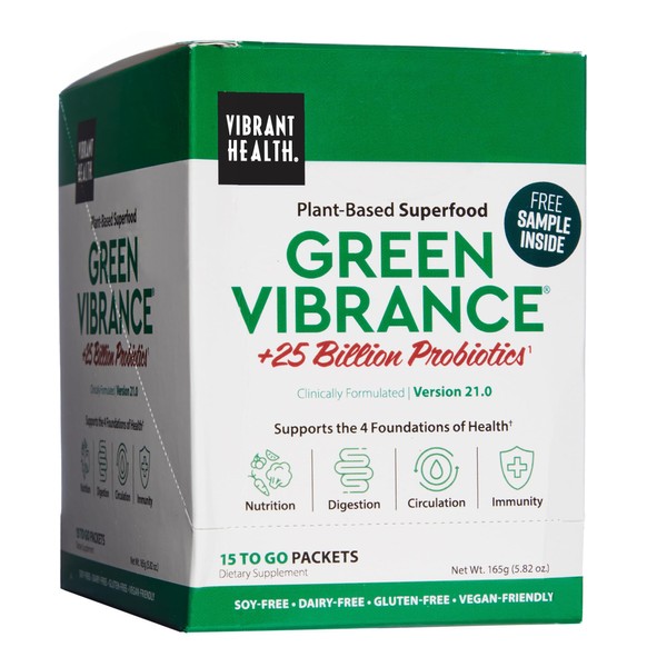 Vibrant Health, Green Vibrance Packets, Travel-Friendly Vegan Superfood Powder, 15 Packets (FFP)
