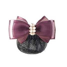 Fintier Chignon Net, Fashionable, Pearl, Bowknot Hair Net, Volume Ribbon, Barrette with Net, Hair Closure, Hair Ornament, Bun Net, Hair Clip, Women's, Receptions, Weddings, School Entrance Ceremonies,