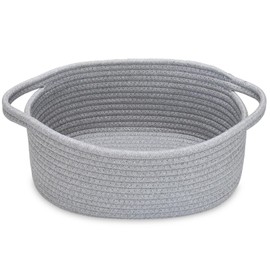 ABenkle Small Basket, 12"x 8" x 5" Cute Small Woven Basket, Rope Room Shelf Storage Basket, Cat Dog Toys Basket Chest Box, Decorative Empty Gift Basket with Handles - All Gray