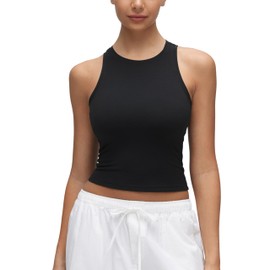 CRZ YOGA Softembrace High Neck Casual Tops for Women Soft Double Lined Sleeveless Shirts Basic Summer Going Out Tanks Black Small
