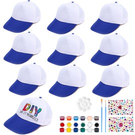 LXWINNER Pack of 10 Graffiti Caps for Painting, DIY Baseball Cap with Gemstone Stickers, Kids Baseball Cap, White, Birthday Gift for Girls 4-11 Years