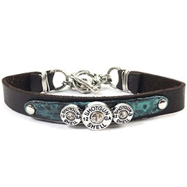 Western Peak 12 Gauge Shotgun Bullet Shell Duo Tone Cross Pendant Chain Necklace with Earrings (Patina Shotgun Gauge Link Bracelet)