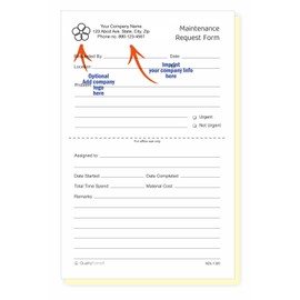 NextDayLabels - 5-1/2" x 8-1/2" NCR Carbonless Maintenance Request Forms 500 Sets 2 Part with Customize Printing