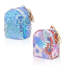 WisePoint 2pcs Coin Purse, Tranparent Sequins Change Purse Coin Pouch for Women and Girls, Cute Change Bags with Keyring and Zipper for Working, Travelling, Shopping, Dating,Party (blue +red)