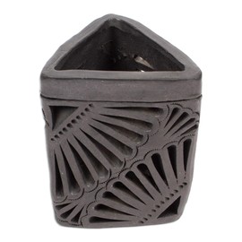 NOVICA Artisan Handmade Ceramic Pencil Holder Oaxaca Barro Negro Triangular Black Mexico Decor Accessories Office Floral Cultural [3.9in H x 3.1in W x 2.8in D] ' Oaxacan Twilight'