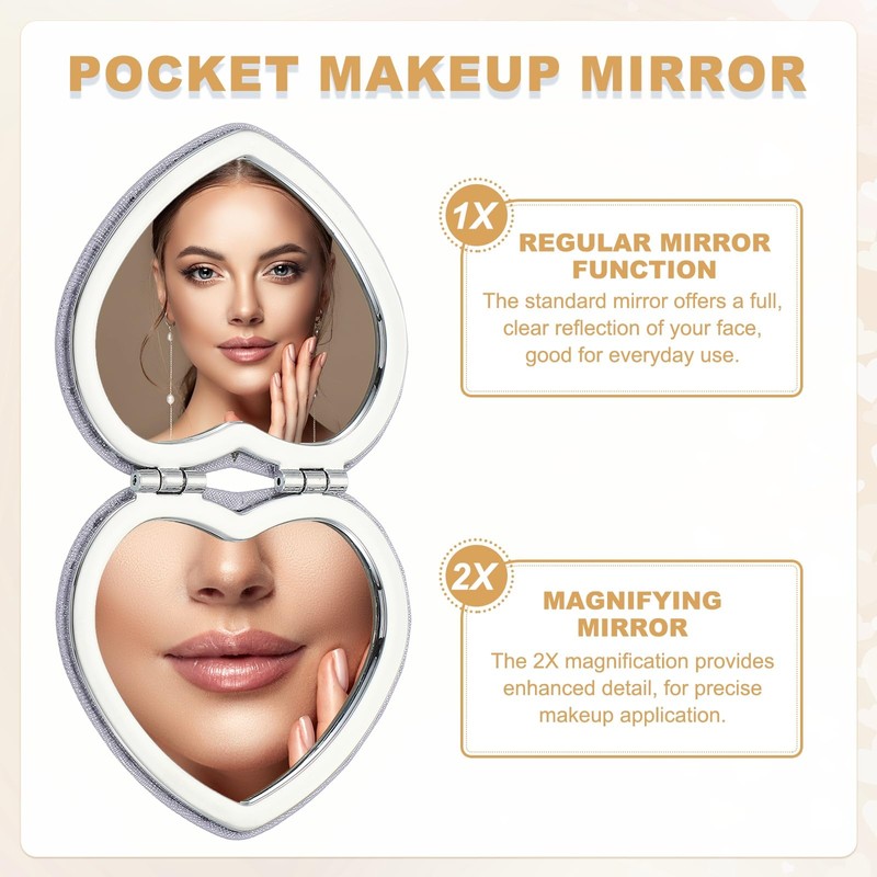 uxcell Small Pocket Mirror for Purse, Heart-Shaped Magnifying Foldable Silver