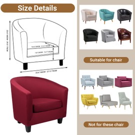 Treaful Club Chair Slipcover 2 Piece, Arm Chair Slipcover with Chair Cushion Cover, Soft Stretch Tub Barrel Chair Couch Slipcover Removable Furniture Protector for Living Room Office Hotel