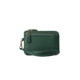 PORRASSO Coin Purse Ladies Small Wallet Change Pouch Credit Card Holder Portable Card Case Genuine Leather Coin Bag with Wrist Strap Green
