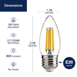 FLSNT 100W Equivalent LED Candelabra Bulbs, 800LM Dimmable LED Chandelier Light Bulbs, 2700K Soft White, E26 Base, 6 Pack