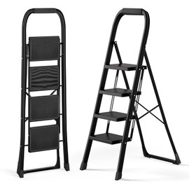 KOLLMAX 2 3 4 Step Ladder Step Stool Ergonomic Folding Step Stool with Wide Anti-Slip (Black, 4 Step)