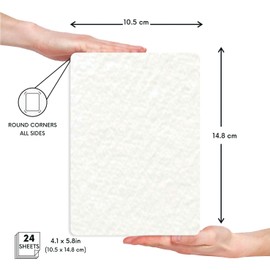Zen Sangam Artists’ 300 GSM Watercolour Paper Polaroid Sheets - 100% Cellulose Cold Pressed - (24 Sheets) - Rough Grain - Size A6(14.8x10.5cm)- Round Corner - for Watercolors, Gouache & All Wet Media