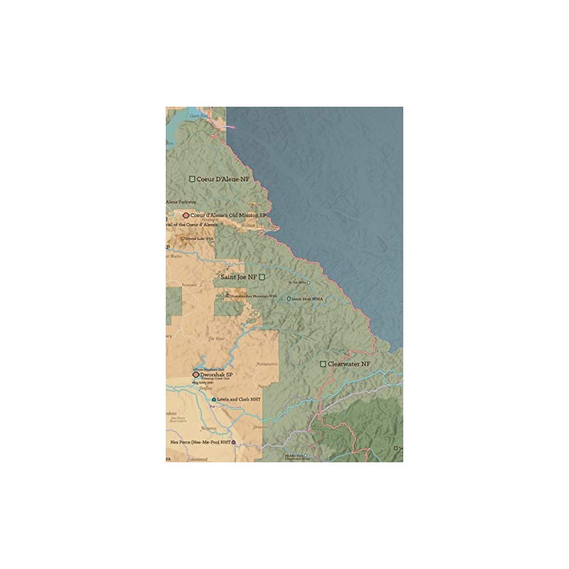 Idaho State Parks & Federal Lands Map 24x36 Poster (Tan