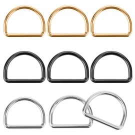 9 Pack 1" Metal D Ring, D Ring 3mm Thickness Stainless Steel Heavy Duty for Bag Metal Solid D Rings for Dog Collars, Backpacks, Webbing Straps Belts Bags Dog Leash Hand DIY Accessories(Mix-Color)