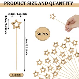DOERDO 50Pcs Cocktail Picks Wooden Toothpicks Skewers for Appetizers, Fruit Toothpicks for Fruits and Drink Garnish Party Supplies, 5.5Inch, Gold