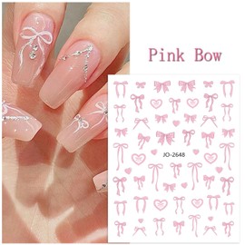 6Sheets Colorful Streamer Bow Nail Stickers,3D Self-Adhesive Nail Decals White Pink Cute Elegant Lace Bow Tie Nail Design Popular Retro Nail Art Supplies Bow Nail Art Stickers Decoration for Women