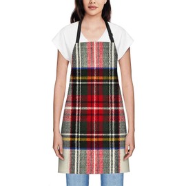 Smooffly Red and White Plaid Scottish Tartan Pattern Apron Adjustable Apron Cooking Kitchen Chef Women Men Aprons for Home Kitchen, Restaurant, Coffee House, Baking Gardening BBQ