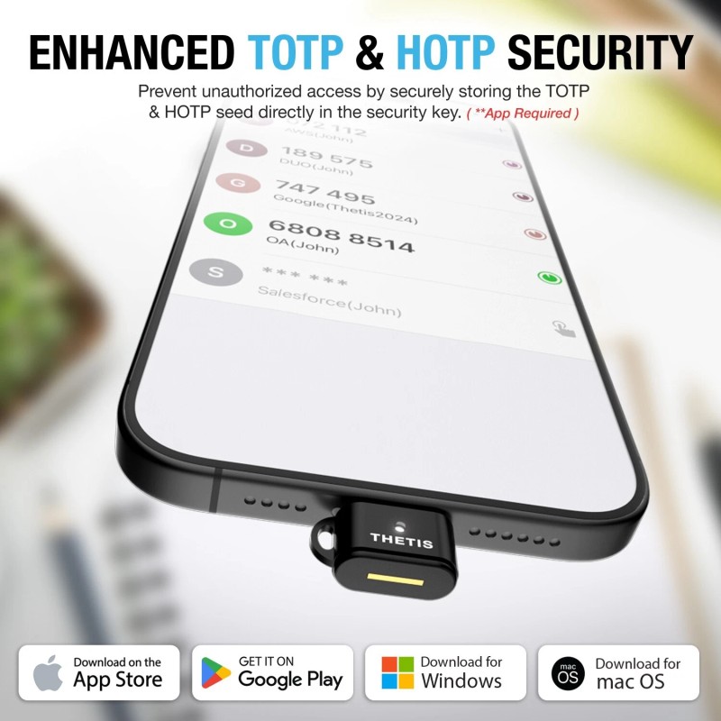 Thetis Nano-C FIDO2 Security Key Hardware Passkey Device with USB