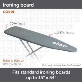 oliso Ironing Board Cover – 100% Cotton with Professional Felt Pad, Fits Standard 54" x 15" Boards – Secure Fit with Wide Elastic Edge & Adjustable Straps – Grey