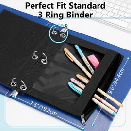 Forvencer Pencil Pouch for 3 Ring Binder, Binder Pencil Case with Smooth Zipper, Clear Window Pencil Case for Binder, Big Capacity 3 Ring Binder Pencil Bag with 3 Reinforced Grommets, Purple