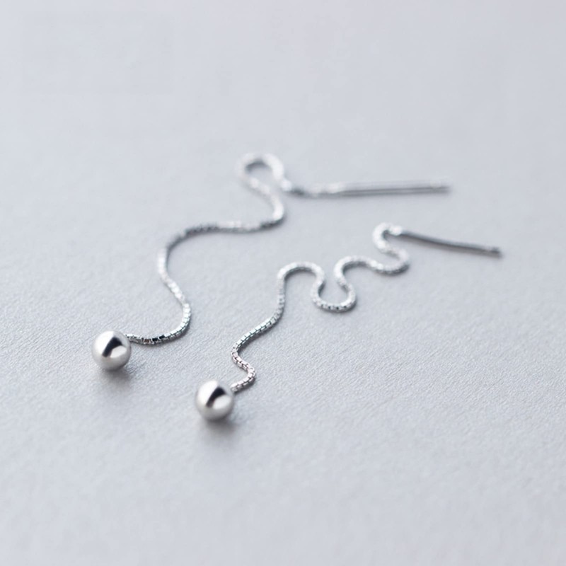 Simple Ball Pull Through Earrings 120mm 925 Sterling Silver for
