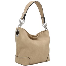 Hobo Shoulder Bag with Big Snap Hook Hardware (Taupe)