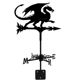 Dragon Wind Weathervanes for Roofs Mount, Mini Weather Vain Vein with Creative Shapes & Metal Material for Sheds, Courtyard & Garden Fence Decoration Outdoor (Black, 1PC)