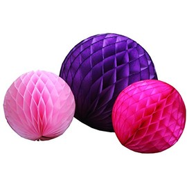 3-piece Set of Honeycomb Tissue Paper Party Balls (Purple Pink Party)