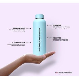 American Outlander® I Luna Premium 17Oz Stainless Steel Water Bottle | Thermo Flask for Hot and Cold Beverages | Leakproof, Reusable Water Bottle for Travel, Sports, and Outdoor Activities (Blue)