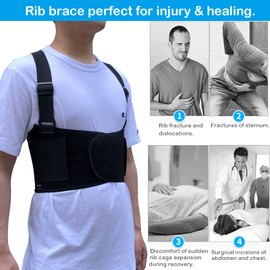 Rib Brace Chest Binder Belt for Men and Women, Breathable Rib Support Wrap for Cracked, Fractured or Dislocated Ribs Protection, Compression Rib Cage Brace for Bruised or Broken Ribs (X-Large)