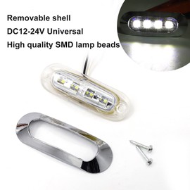 Biqing 10PCS 12V/24V Side Marker Lights White,4LED Cab Marker Lights Front Rear Light Position Clearance Lamp Interior Lights with Chrome Bezel for Auto Car Bus Truck Lorry Trailer Boat Deck Courtesy