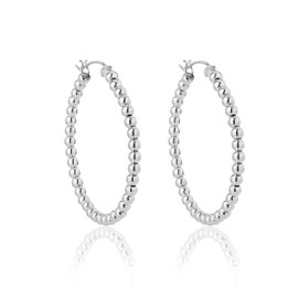 DTPsilver - Women's Hoop Earrings with Ball - Earrings 925 Sterling Silver - Thickness 3 mm - Diameter: 25, 30, 40, 50 mm, Sterling Silver