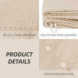 Microfiber Hair Drying Towel with Button 1Pack Khaki Waffle Long Hair Head Wraps Twist Plopping Curly Shower Turban Terry Cloth Fast Absorbent Dry Anti Frizz Hair Wraps for Women Wet Hair