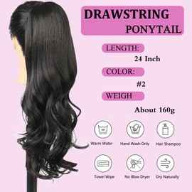 Samtress 24 Inch Drawstring Ponytail Extension Long Wavy Layered Pony Tails Hair Extensions Synthetic Clip in Ponytail Hairpiece for Women (#2)