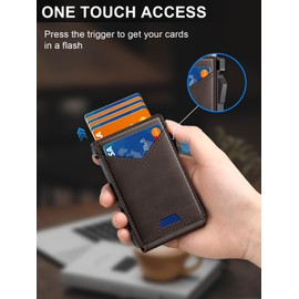 Wallet for Men RFID Wallet with 2 ID Windows & Money Clip, Slim Pop Up Card Holder for 10-12 Cards, Bifold Minimalist Smart Wallet for Front Pocket, Compact Metal Credit Card Holder, Gifts for Men