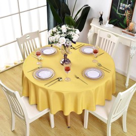 KAIPHO Yellow Round Tablecloth Waterproof Stain Resistant Wrinkle Free Table Cloth 210GSM Polyester Washable Wipeable Table Cover for Party, Banquet, Wedding, Indoor and Outdoor (60 inch, Circle)