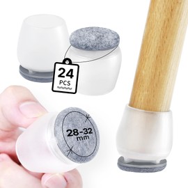 RCHYFEED Protective Caps for Chair Legs, Pack of 24 Transparent Chair Leg Caps with Grey Felt for Straight and Oblique Chair Legs, Chair Leg Protectors, Eliminate Noise and Scratches (Round, 28-32 mm)