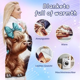 IUNTWEIE Highland Cow Cuddly Blanket, Scottish Highland Cow Blankets, Fluffy Highland Cow Cuddly Blanket, Flannel Blanket for Girls, Children, Adults, Couch, Travel (B, 130 x 150 cm)