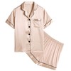 SWOMOG Silk Satin Pajamas Set Short Sleeve Button-Down PJs Two-Piece