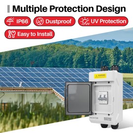 HCOVTXR Solar Panel Disconnect Switch 30A 550VDC Solar Shut Off Switch 2 Poles Outdoor DC Miniature Circuit Breaker Box, Waterproof UV-Proof for Solar PV Home Systems (550V 30A)