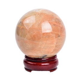 AMOYSTONE Natural Crystal Ball Orange Moonstone Ball Divination Sphere with Wood Stand Decorative Ball Healing Crystals Sphere for Feng Shui 71-80mm