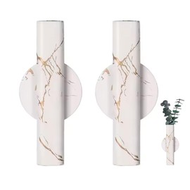 7-Inch Adhesive Wall Flower Tube,Metal Floral Holder Hanging Decoration Sticky Vase,Minimalist Wall-Mounted Open Vase for Flower Display (White with Gold, Large)