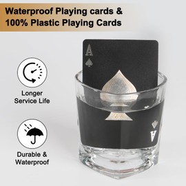 KashoClean Playing Cards, Waterproof Plastic Playing Cards, Easy Shuffling Black Gold Pattern Durable Deck of Cards for Water Card Games and Party - Black