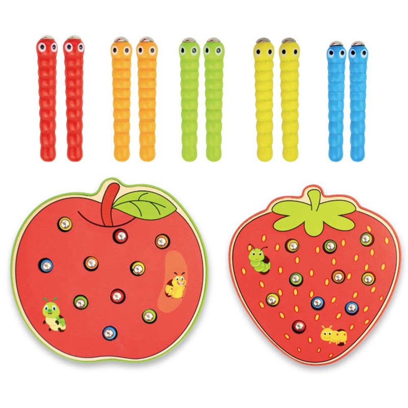 Wooden Magnetic Catch Worm Game Early Educational Toys for Kids