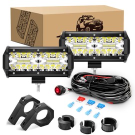 LED Light Bar 2PCS 6.5Inch 120W LED Spot Flood Combo Light Pods,KINGOPT 16AWG Wiring Harness Fog Lights with Mounting Brackst Kit Driving Boats Work Lamps for Truck Car Golf SUV ATV Motor Jeep Garden