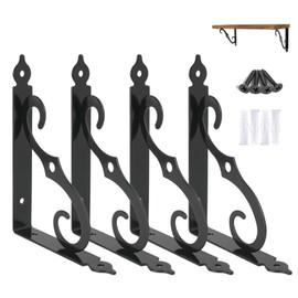 OVOV Decorative Wall Brackets 4 Pack Retro Black White Heavy Duty L Corner Brace Shelf Support Floating Metal Brackets with Screws (Black) 7.5inch